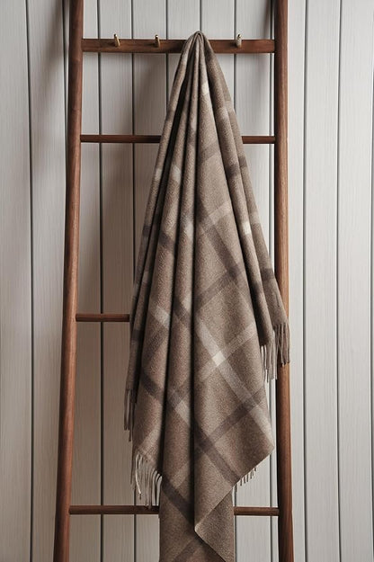 EP Mode 100% Pure Cashmere Throw Blanket for Sofa, Classic Design with Gift Box (Neutral Windowpane)