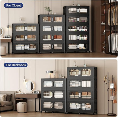150GAL Extra Large Storage Bins with Lid, 600QT Storage Bins with Wheels, Folding Closet Organizer, Stackable Collapsible Plastic Storage Containers for Home, Office, Kitchen, 3Pack Black