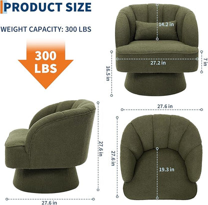 GarveeHome Modern Swivel Barrel Accent Chair, 360° Teddy Fabric Upholstered Armchair with Striped Backrest & Plush Padding, Comfy Round Lounge Chair for Living Room, Bedroom, Reading Nook, Green