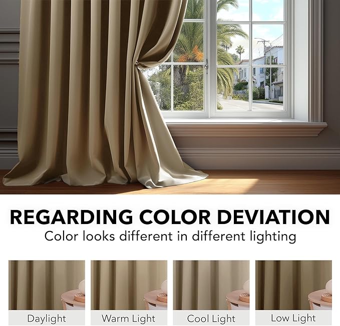 Deconovo Blackout Curtains, Thermal Insulated, W70 x L95 2 Panels, Back Tab, Machine Washable, Room-Darkening Drapes for Bedroom/Living Room Khaki
