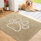 OLANLY Dog Door Mat for Muddy Paws 40x32, Paw Print Design, Absorbs Moisture and Dirt, Absorbent Non-Slip Washable Doormat, Quick Dry Chenille Mud Mat for Dogs, Entry Indoor Entryway Carpet, Beige