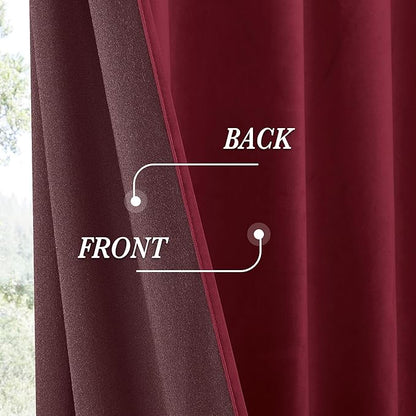 RYB HOME Burgundy Red Velvet Curtains for Christmas Decor, Soft Luxury Backdrops for Studio Theater, Back Tab Design for Bedroom Living Room, 52" W x L94 L, 2 Panels Set
