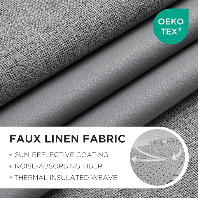 Joydeco Blackout Curtains 95 Inches Long 2 Panels Burg, Room Darkening Curtains for Bedroom, 100% Black Out Textured Thermal Drapes Privacy Protection 2 Panels Set(W52 x L95 Inch, Light Grey)