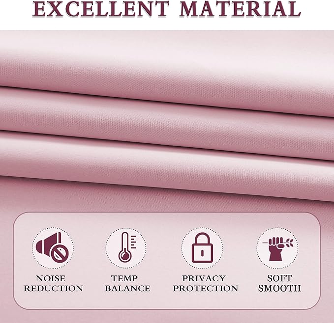 DONREN Pink Curtains for Kids Room - Home Decoration Privacy Protection Blackout Thermal Insulated Window Drape with Rod Pocket (Set of 2 Panels,42 x 45 Inch)