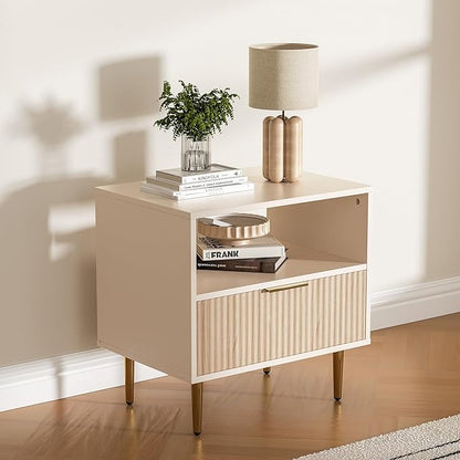Nightstand Set of 2, Modern Nightstand with Drawer, End Table with Storage, Bed Side Table with Open Space, for Bedroom, Side Table for Bedroom, Living Room, Oak