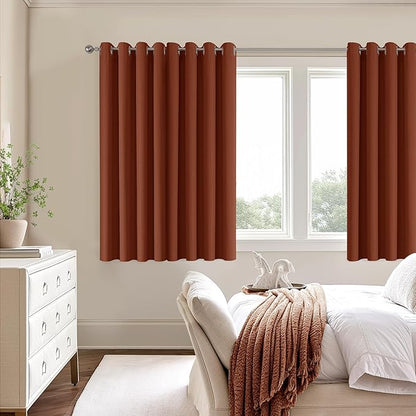 ChrisDowa 100% Blackout Terracotta Solid Curtains 54 Inches Long 2 Panels for Bedroom Living Room,Farmhouse Room Darkening Thermal Insulated Soundproof Grommet Top Window Treatment Drapes,52x54