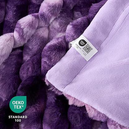 Cozy Bliss Faux Fur Throw Blanket for Couch, Cozy Warm Plush Striped Blanket for Sofa Bedroom Living Room, 50 * 60 Inches Tie-dye Purple