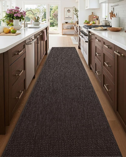 Color&Geometry Door Mat 2'4"x12' Runner Rug with Rubber Backing, Non Slip Washable Hallway Rug, Carpet Runners for Hallway Living Room Bedroom, Brown (Rolled-up NO Creases)