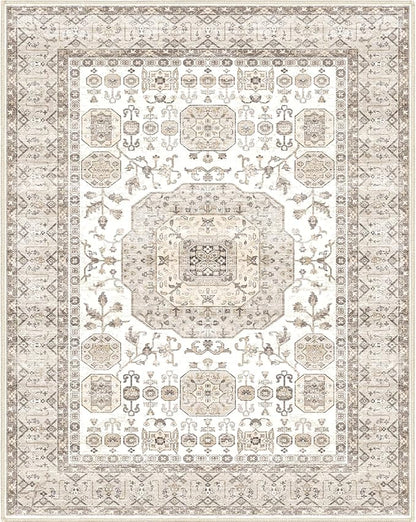 8x10 Area Rug Washable Living Room Carpet Bedroom Rug, Retro Accent Throw Distressed Rug, Easy Cleaning (Cream Beige)