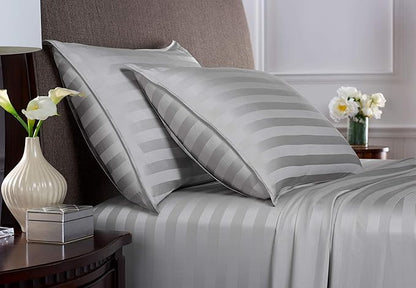 Pure Bamboo Split King Sheets, Genuine 100% Organic Viscose Derived from Bamboo Bed Sheet Set, Soft & Cooling, Double Stitching, 2 Fitted Sheets (Split King, Jacquard Silver)