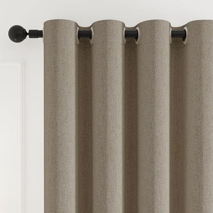 100% Blackout Curtains for Bedroom 90 inch Length 2 Panels Set, Farmhouse Linen-Look Textured Full Light Blocking Room Darkening Thermal Insulated Drapes for Living Room (W52xL90, Taupe)