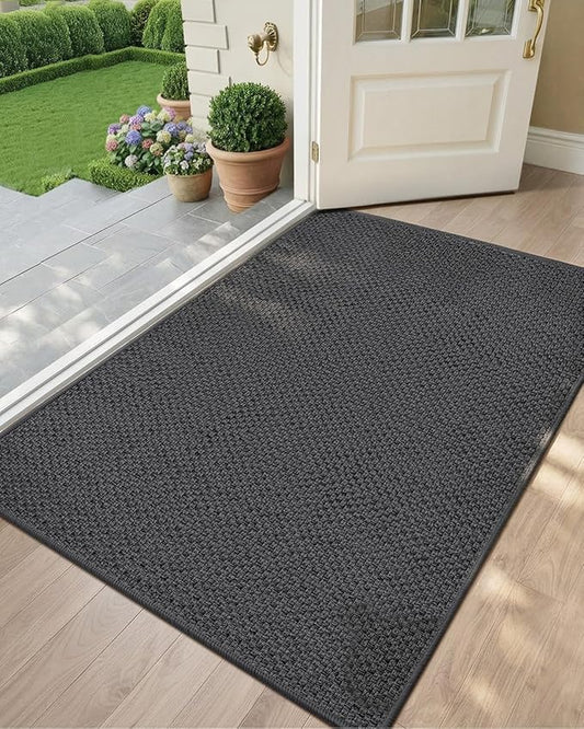 Color&Geometry Ultra-Thin Indoor Door Mat, 48"x72" Low-Profile Non-Slip Entryway Rug with Modern Geometric Texture, Washable Doormat for Entrance, Front Doors, Grey (Rolled-up NO Creases)