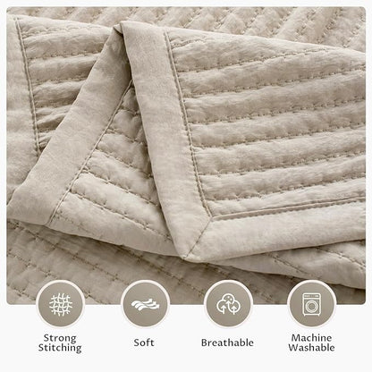KASENTEX King XL Quilt Set 108"x98" – Soft Washed 3-Layer Lightweight Bedspread, Minimalist Nordic Design, All-Season Spring & Summer Quilt Set (1 Quilt + 2 Pillow Shams),Light Taupe