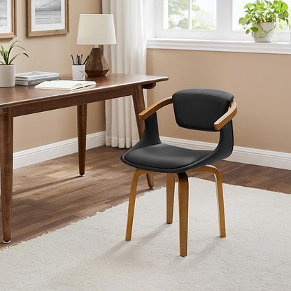 Art Leon Dining Chairs Set of 2 - Mid Century Modern Retro Faux Leather Chair, Small Comfy Upholstered Swivel Desk Chairs No Wheels, Black