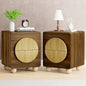 23" Fluted Nightstand with Solid Wood Legs Set of 2, Modern Style Walnut Bedside Table with Round Moon Handle & Storage, Mid Century Cute Night Stand for Bedroom, Side Table, End Table