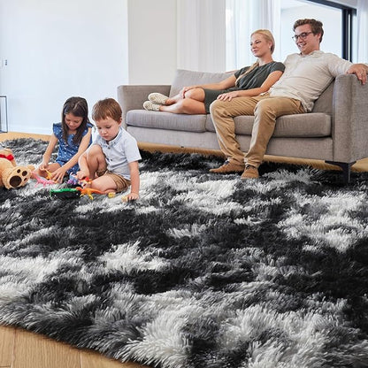 PAGISOFE Black White Grey Bedroom Rugs 4x6 Ft, Soft Fluffy Fuzzy Plush Indoor Floor Area Rug for Living Room Kids Room Playroom Dorm Home Office Nursery Men Boys Rooms Decor Carpet Aesthetic
