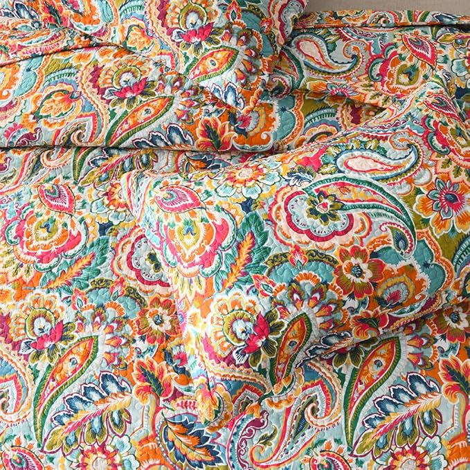Cotton Bedspread Quilt Sets, Reversible Bedding Coverlet Sets Comforter, Gorgeous Red Floral Paisley Bedspread, Queen Size