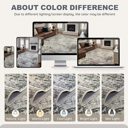 Area Rug Living Room Rugs - 10x12 Washable Large Soft Indoor Neutral Modern Abstract Low Pile Rug Carpet for Bedroom Dining Room Farmhouse Home Office - Brown Rust