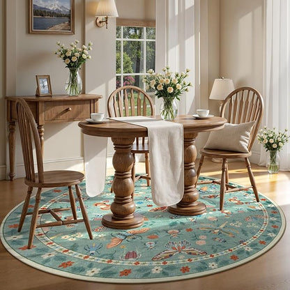 Lahome Insect Washable Round Area Rug, Soft Round Rugs 6ft Ultra-Thin Non-Slip, Boho Large Circle Carpet for Bedroom Living Room Kitchen Nursery, Green