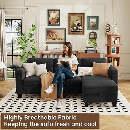 ZeeFu Sectional and Sofa Couches for Living Room - 78'' 3 Seater L-Shaped Modular Couch with Storage Ottoman - Modern Velevt Fabric Upholstered Sofa Set for Small Space Apartment Office