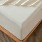 MooMee Fitted Bottom Sheet Only 100% Washed Cotton Linen Like Textured Breathable Durable Soft Comfy Deep Pocket Fits Mattress up to 17" (Cream White, Queen)