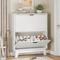 Shoe Cabinet with 2 Flip Drawers, 37" Tall Narrow Fluted Shoe Storage Organizer for Entryway, Hidden Slim Wooden Shoe Rack Cabinet for Front Door Entrance, Hallway, Living Room, Solid White