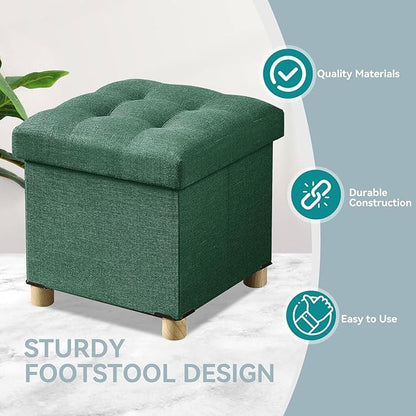 BRIAN & DANY Ottoman with Storage, Small Storage Ottoman for Dorm, Linen Folding Ottoman Foot Stool with Legs for Living Room and Bedroom, 15"x15"x15" - Dark Green