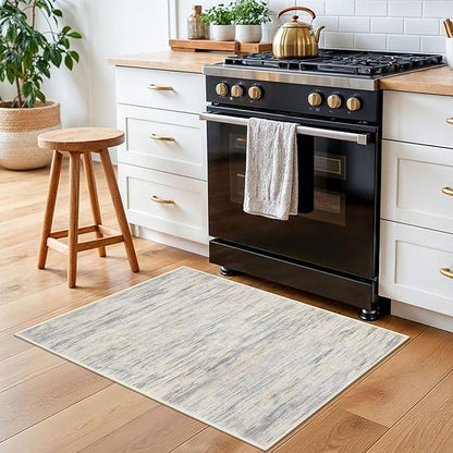 2x3 Modern Abstract Rug for Entryway, Gray Beige Neutral Multi Super Soft Small Washable Area Rug, Non-Slip Kitchen Rugs, Low-Pile Mat for Bedside, Indoor Door Mat