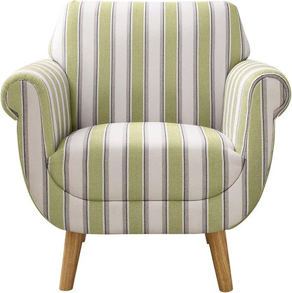 VANOMi Mid-Century Accent Chair with Stripe Pattern, Modern Linen Fabric Armchair with Wood Legs, Club Chair for Living Room, Comfy Upholstered Side Chairs for Bedroom, Reading, Small Place (Green)