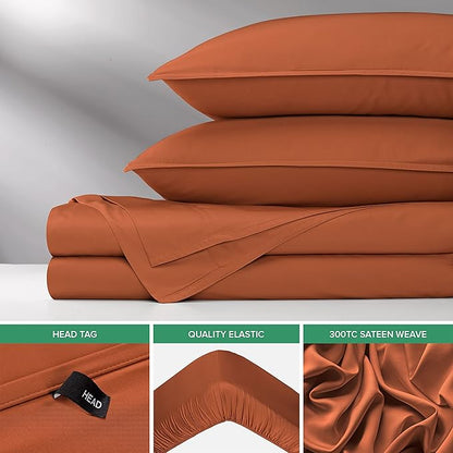 Pure Bamboo Split King Sheets, Genuine 100% Organic Viscose Derived from Bamboo Bed Sheet Set, Soft & Cooling, Double Stitching, 2 Fitted Sheets (Split King, Terracotta)