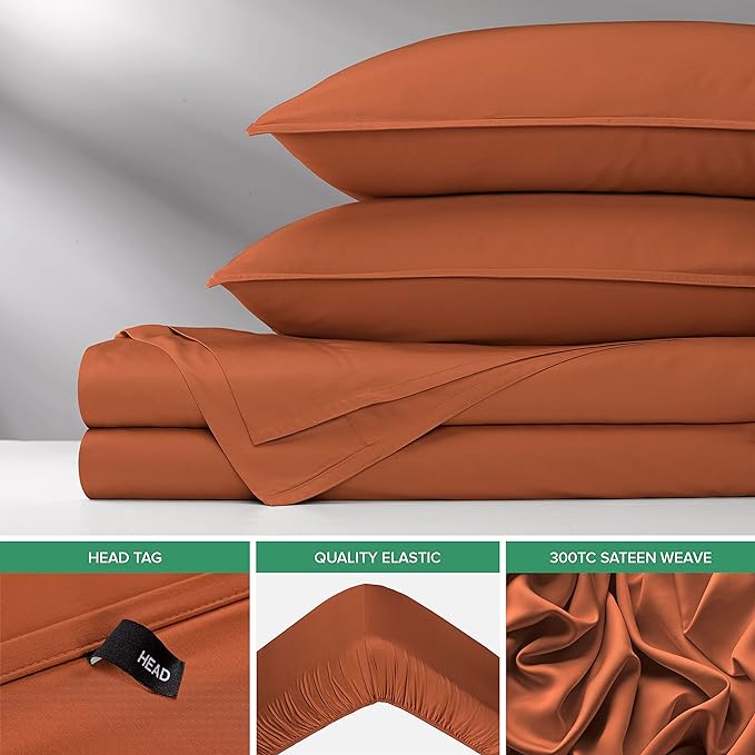 Pure Bamboo Twin Sheets, Genuine 100% Organic Viscose Derived from Bamboo Bed Sheet Set, Luxuriously Soft & Cooling, Double Stitching, 2 Year Quality Promise (Twin, Terracotta)
