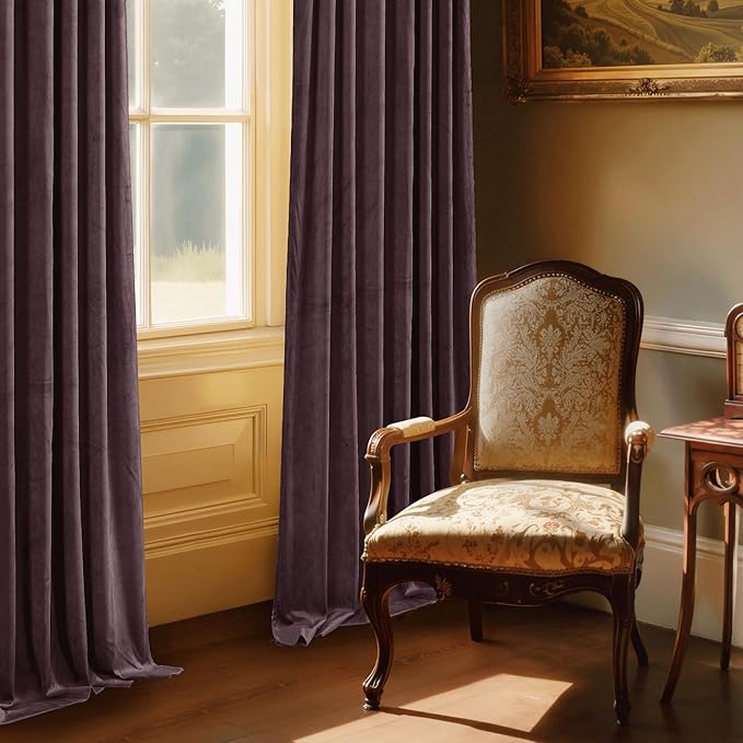 StangH Purple Curtains 96 Inches for Living Room - Thermal Insulated Luxury Drapes for Sunlight Blocking with Rod Pocket, Privacy Elegant Velvet Window Treatments, W52 x L96, 2 Panels