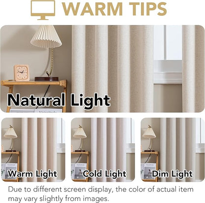 H.VERSAILTEX Linen Curtains 100% Blackout Curtains for Bedroom 102 inch Long Full Light Blocking Nature Linen Blended Window Curtains for Living Room Nickel Grommet (2 Panels, Heathered Natural)