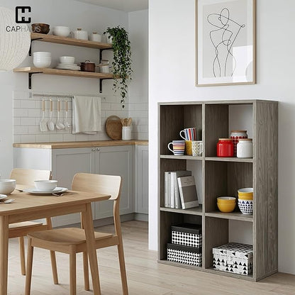 CAPHAUS Sturdy Room 11-Inch Cube Storage Organizer Shelf, with Thick Exterior Edge, Storage Shelf Divider w/Back, Bookcase, 6-Cube, Dark Grey