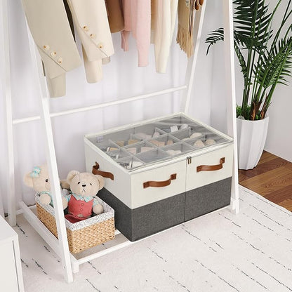 Shoe Organizer for Closet, Foldable Shoe Box with Adjustable Dividers and Clear Cover, Space Saving Shoe Storage Organizer Cabinet with Reinforced Handles, Fits 16 Pairs TP09WG
