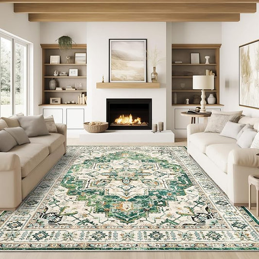 zesthome 8x10 Area Rugs,Stain Resistant Washable Rug,Ultra-Thin Rugs for Living Room,Bedroom,Non-Slip Backing Home Decor Large Area Rug (Green,8'x10')