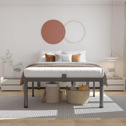 ROIL 16 Inch Twin Bed Frame with Rounded Corner and Headboard Hole Mattress Retainers 3500LBS Metal Heavy Duty Steel Slats No Box Spring Needed Platform Noise-Free Easy Assembly