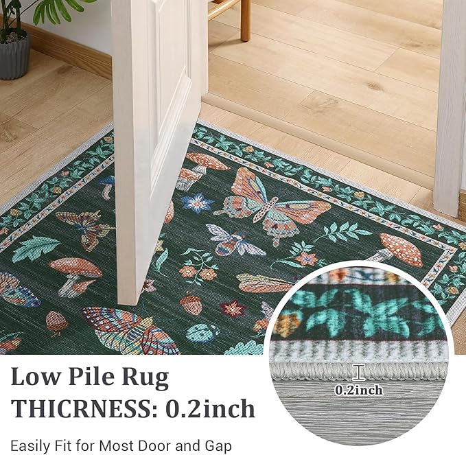 4 x 6 Rug Non-Slip Washable Carpet - Mushroom Soft Low-Pile Stain Resistant Foldable Rugs for Nursery Kitchen Bedroom Living Room Entryway Indoor Mat with Rubber Back Black