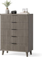 Lulive Dresser for Bedroom Wood Tall Dressers Drawers, Fluted Modern Dresser 5 Drawers (Dark Grey Oak)