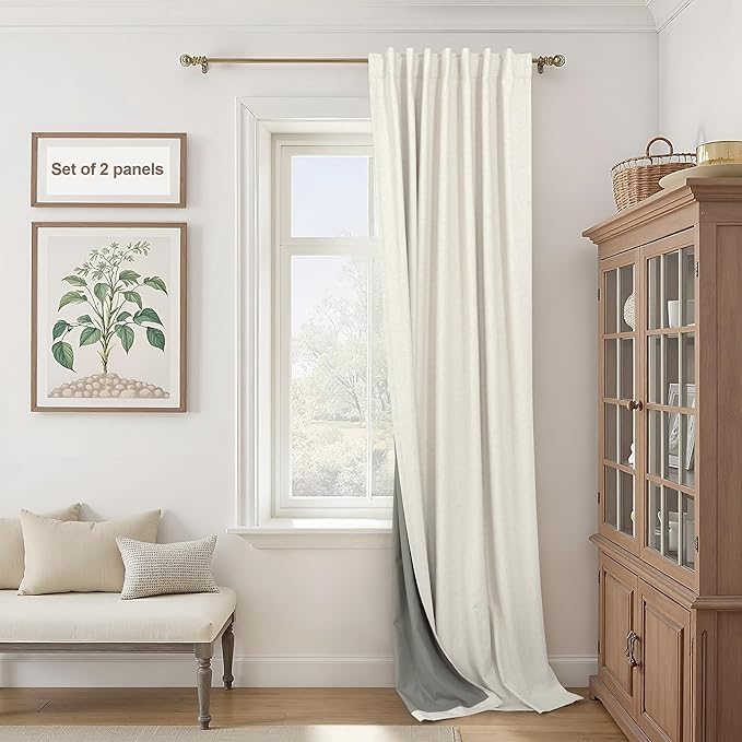 Extra Wide 70 Inch Blackout Curtains 96 Inches Long for Living Room Rustic Boho Room Darkening Textured Linen Drapes for Dining Room Office Insulated Ceiling to Floor Window 2 Panels 70x96 Cream Ivory
