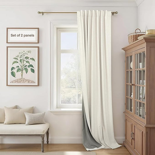 Extra Wide 70 Inch Blackout Curtains & Drapes 108 Inch Long 2 Panel for Sliding Glass Doors Modern Farmhouse Linen Blend Heavy Floor to Ceiling Large Window Bedroom Drape 70x108 Length Cream Off White