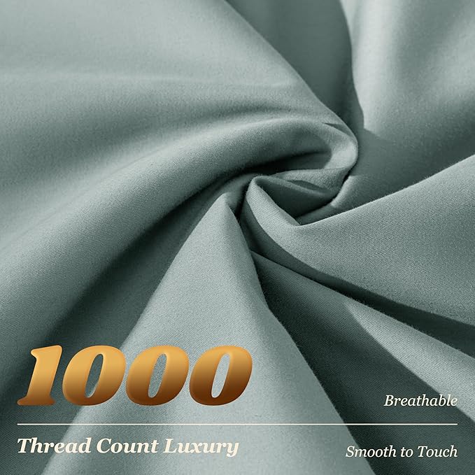 LBRO2M 1000 Thread Count 100% Egyptian Cotton Sheets Set King, 4 Piece Sets Bed Sheet Deep Pocket Sheet Set 16" Soft Comfortable All Season (King, Sage Green)