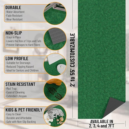 Ottomanson 6'6" x 32' Hallway Runner with Scraper Pile - Extra Durable Non-Slip Rug Mat for Indoor & Outdoor Use - Ideal for Kitchen, Entryway & Garage - High-Traffic Carpet, Green
