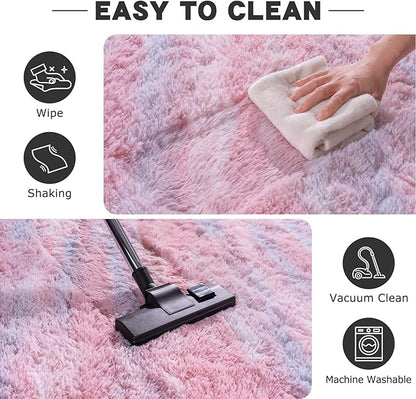 Fluffy Rugs for Bedroom Living Room, 4x6 Feet Abstract Pink Shag Area Rugs, Non-Slip Indoor Modern Fuzzy Plush Floor Carpet for Dorm Nursery Kids Room Decor, Soft Shaggy Throw Rug