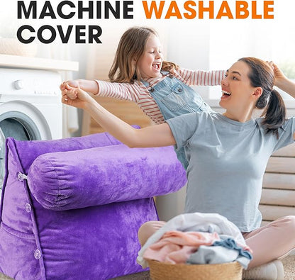 Cheer Collection Reading Wedge Pillow - Adjustable Wedge Reading Pillow with Neck Support, Hollow Fiber-Filled Backrest Pillow for Reading, Gaming, and TV Watching, Purple
