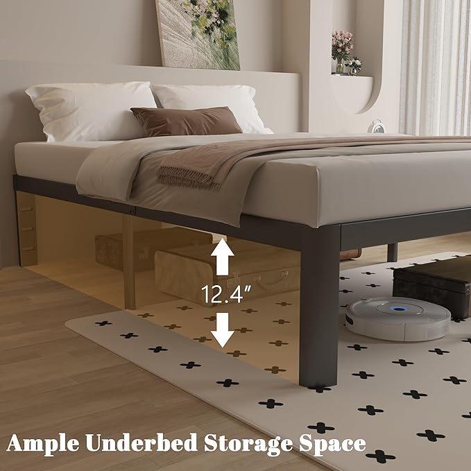 14 Inch Twin Bed Frames with Metal Gaskets, Black Bed Frame Twin Size No Box Spring Needed, Heavy Duty Steel Platform Supprt, Rounded Corner Legs, Reserved Holes, Noise Free, Easy Assembly