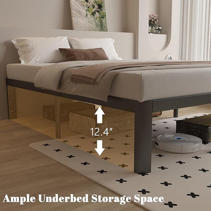 14 Inch Twin Bed Frames with Metal Gaskets, Black Bed Frame Twin Size No Box Spring Needed, Heavy Duty Steel Platform Supprt, Rounded Corner Legs, Reserved Holes, Noise Free, Easy Assembly