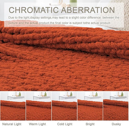 Chunky Knit Throw Blanket 50"X 60", 100% Handmade with Soft Chenille Yarn, 4.4lbs Thick Cable Knitted Blankets, Large Rope Knot Crochet Throws for Couch Sofa Bed Home Decor, Rust