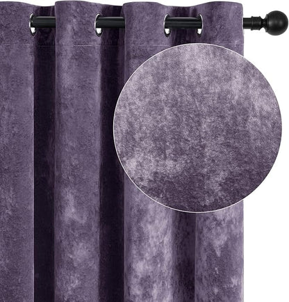 SMILETIME Lilac Purple Crushed Velvet Curtains 52x90 inch Luxurious Thermal Insulated Soundproof Drapes for Living Room Bedroom Office Soft and Durable Light-Filtering Window Treatments, 2 Panels