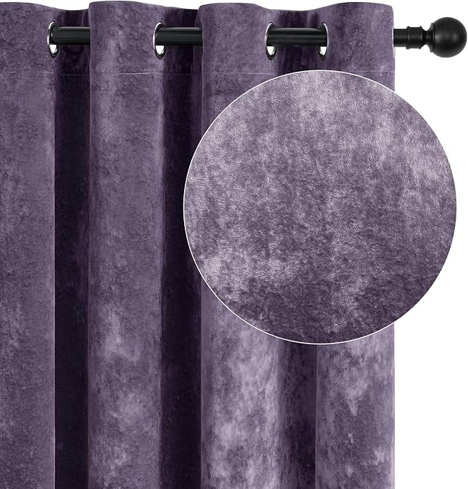 SMILETIME Lilac Purple Crushed Velvet Curtains 52x108 inch Luxurious Thermal Insulated Soundproof Drapes for Living Room Bedroom Office Soft and Durable Light-Filtering Window Treatments, 2 Panels